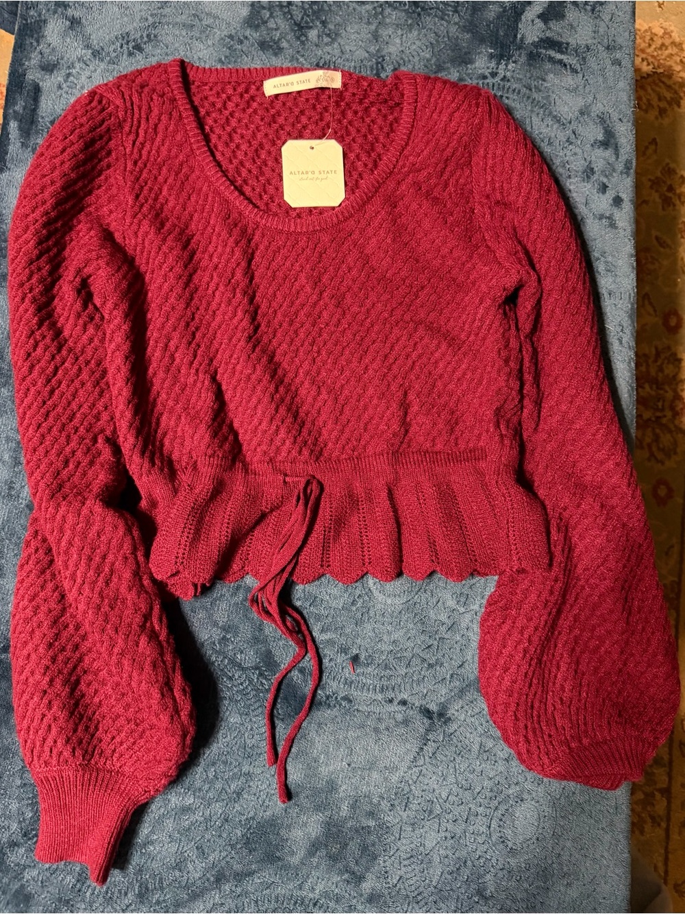 Altar'd State Cable Knit Sweater in Burgundy